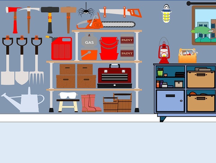 organized tools inside a garage