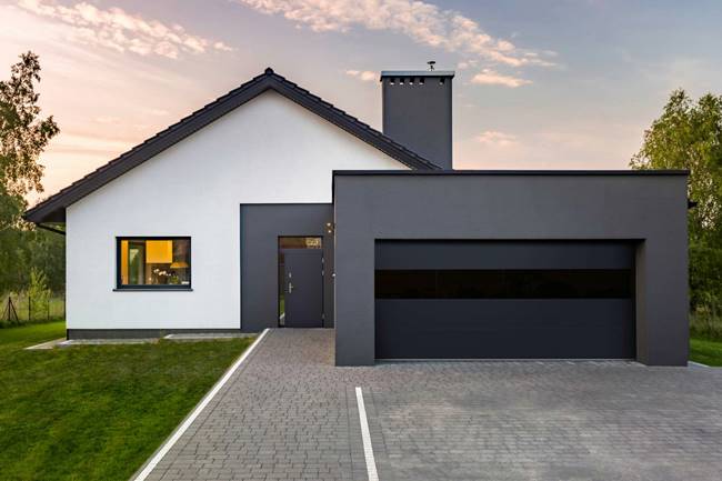 House with sterling-style garage door