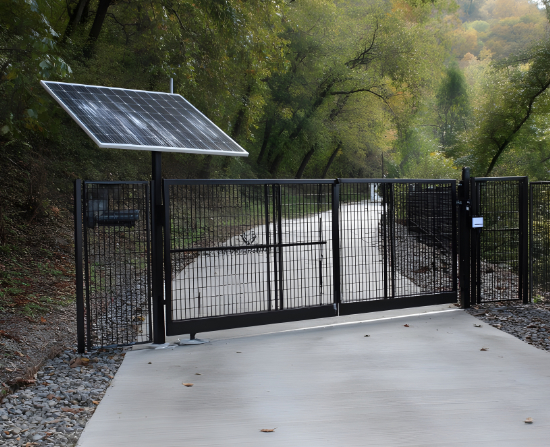 Image of an electric gate powered by a solar panel