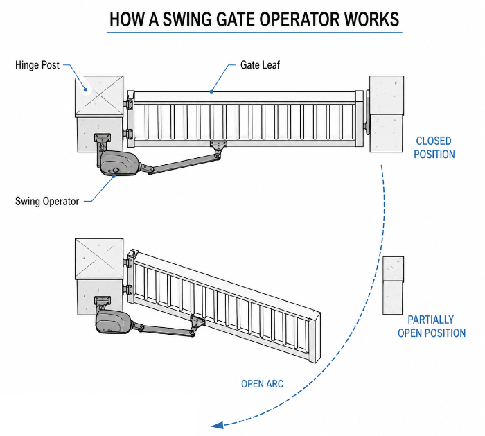 Residential swing gate opener diagram