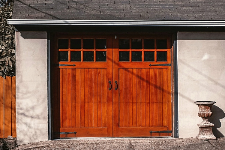 Mahogany carriage house garage door