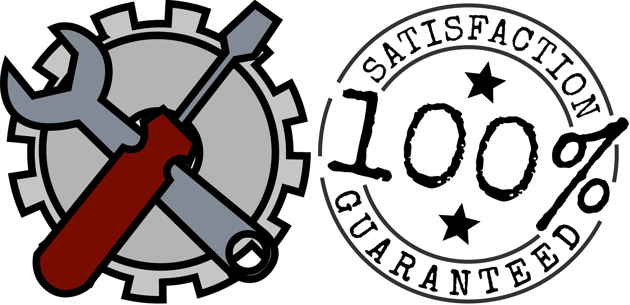 Screwdriver and hammer beside warranty logo