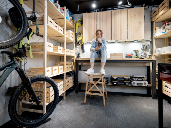Garage used as a workshop or storage area