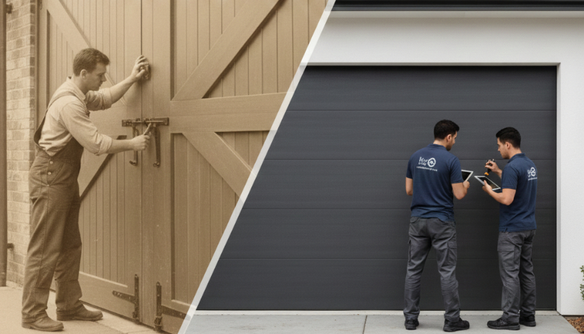 Garage door repair then vs now
