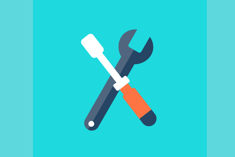 Animation of screwdriver and wrench against teal background