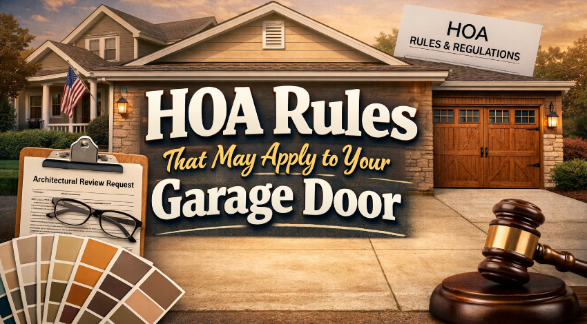 Neighborhood homes with HOA-governed garage doors