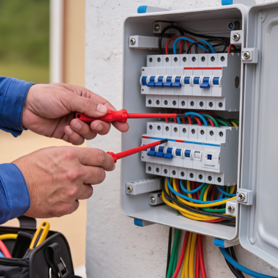 Electrician reviewing a residential electrical panel