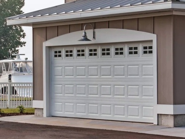 Raised panel short garage door with white finish