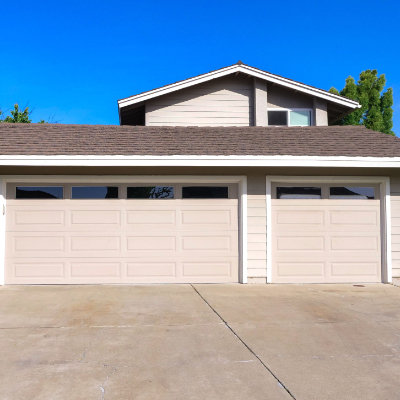 Sun shining on a garage door